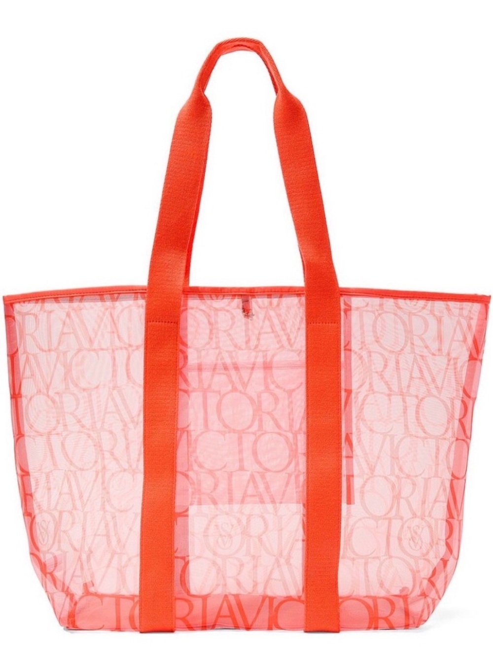 Victoria’s Secret Orange Mesh Tote Bag with Logo Print - Beach Bag